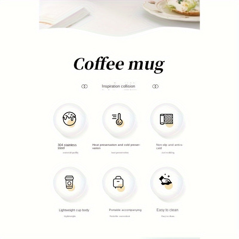 480ml Double-Wall Insulated Stainless Steel Coffee Mugs - Durable, Stylish, and Spill-Proof Travel Cups with Lids for Couples and Office Use - Ideal for Hot and Cold Beverages, Easy to Clean, and BPA-Free