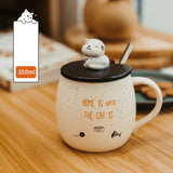 Cute Mark Ceramic Cup Female Coffee Spoon With Lid Cat Home Breakfast
