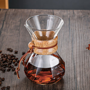 Hand-made Coffee Pot Diamond-shaped Glass Drip Pot Filter Cup With Wood Chip Scale