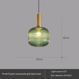 Bar Restaurant Chandelier Personalized Simple Striped Single-head Paint Green Glass Lantern Chandelier