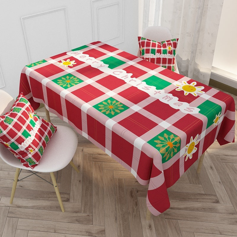 Nordic Red Christmas  Waterproof Cotton And Linen Coffee Table Tablecloth