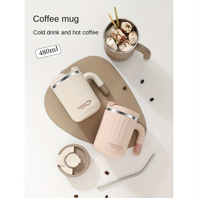 480ml Double-Wall Insulated Stainless Steel Coffee Mugs - Durable, Stylish, and Spill-Proof Travel Cups with Lids for Couples and Office Use - Ideal for Hot and Cold Beverages, Easy to Clean, and BPA-Free
