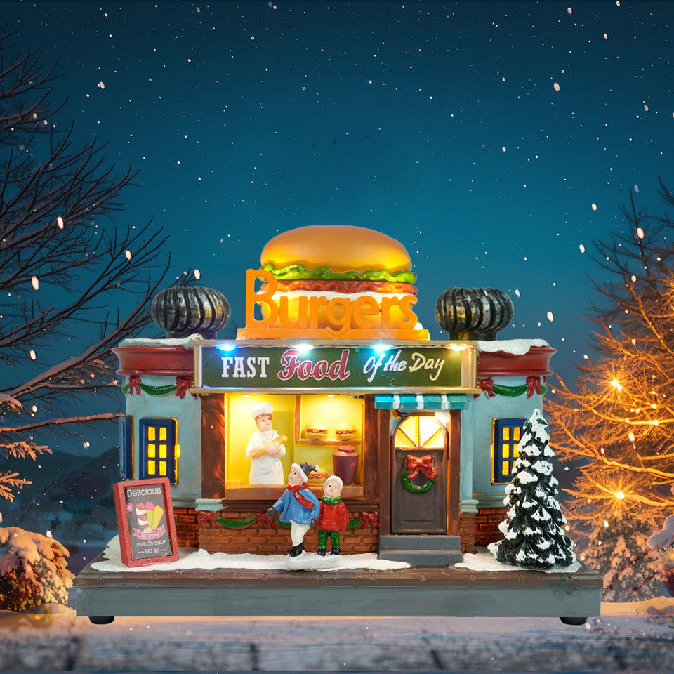 Cartoon Hamburger Shop Luminous Snow House Decoration Landscape Villa House Crafts