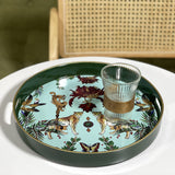 1pc Small Sculpture Decoration, Jungle Leopard Round Decorative Tray, Marbling Plastic Tray With Handles, Modern Vanity Tray And Serving Tray For Ottoman, Coffee Table, Kitchen And Bathroom, 13", Home Decor