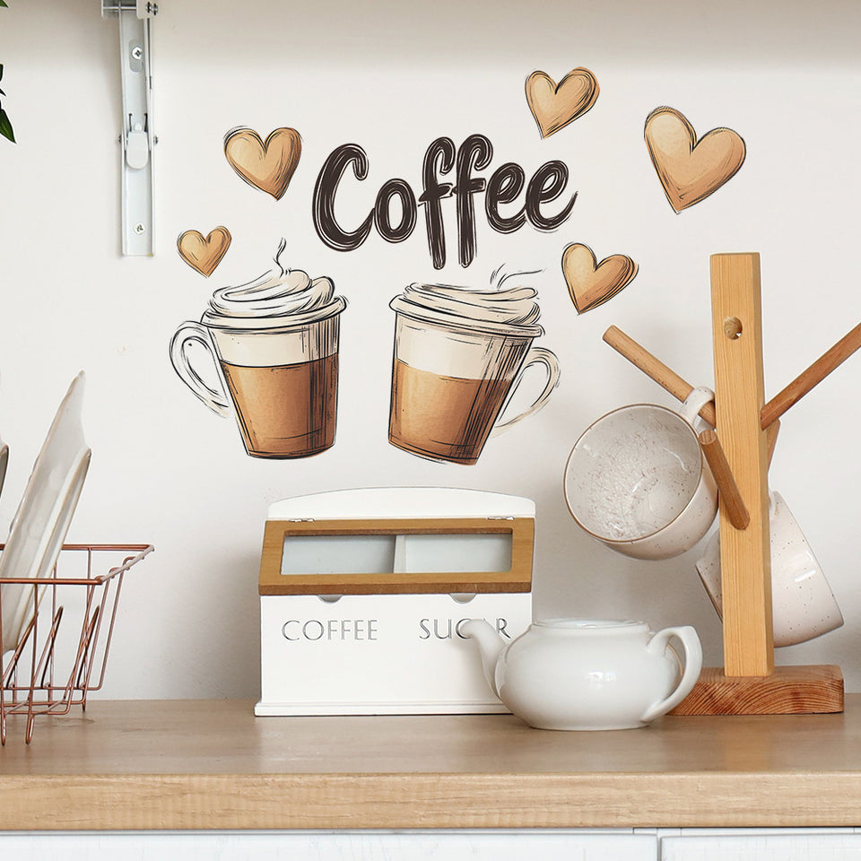 Coffee Drink Love Bedroom Living Room Entrance Wardrobe Dormitory Home Decoration Wallpaper Self-adhesive