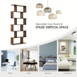 1pc Costway 6 Tier S-Shaped Bookshelf Storage, Display Bookcase Decor Z-Shelf, Coffee