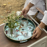 1pc Small Sculpture Decoration, Jungle Leopard Round Decorative Tray, Marbling Plastic Tray With Handles, Modern Vanity Tray And Serving Tray For Ottoman, Coffee Table, Kitchen And Bathroom, 13", Home Decor