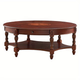 1pc Solid Wood Vintage Oval Coffee Table With Storage Shelf For Living Room, Easy Assembly