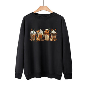 New Coffee Pumpkin Halloween Street Spring Autumn And Winter Round Neck Loose Casual Pullover