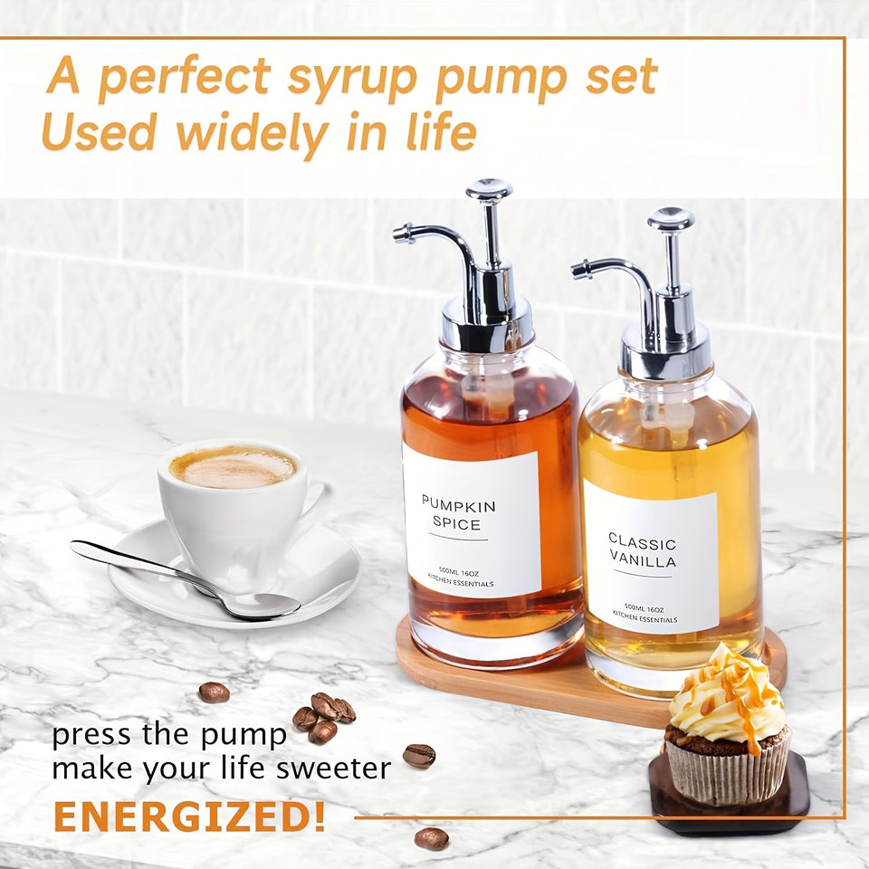 2pcs, Syrup Dispenser Bottle, Coffee Syrup Bottle, Bar Syrup Dispenser Jar, Coffee Pump Dispenser, Oil Dispenser, Glass Syrup Bottle With Pump, Dispenser For Coffee Bar, Glass Syrup Bottle 16.9oz/500ml. Gift For Friends Kitch