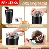 PANCERKA Semi-Automatic Electric Coffee Grinder, Stainless Steel Spice & Nut Mill with One-Touch Push-Button Operation, Reusable Filter, 110-130V US Plug, Includes Integrated Cleaning Brush