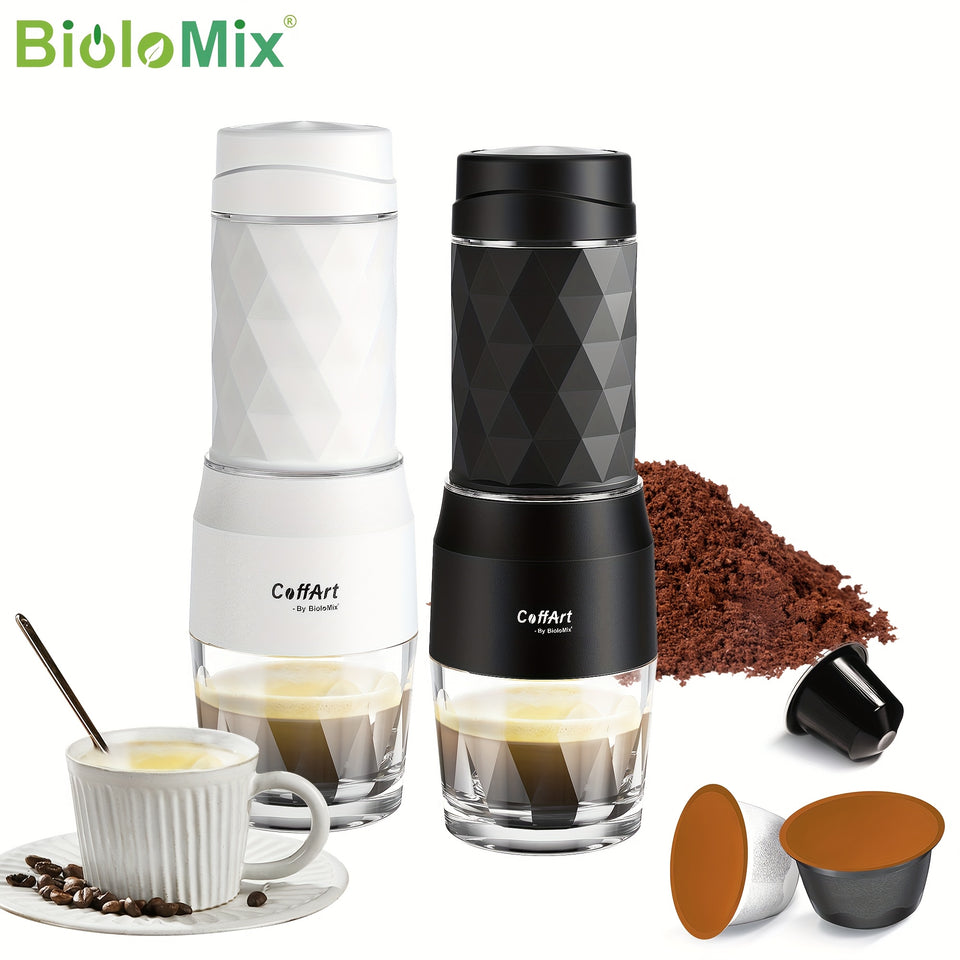 Biolomix Portable Coffee Machine - Hand-Press Espresso Maker with 3-in-1 Functionality, Compact Travel & Picnic Coffee Maker, Durable Plastic, No Electricity Needed, Portable Coffee Maker, Picnic Coffee Equipment, Modern Coff