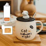 Cute Mark Ceramic Cup Female Coffee Spoon With Lid Cat Home Breakfast