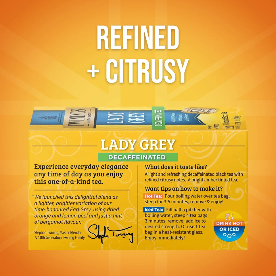Lady Grey Decaffeinated Citrus Black Tea Bags, 20 Count Box