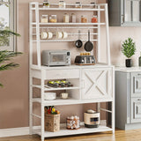 Bread Rack, Coffee Bar Cabinet With Wine Rack, Storage Drawers And 8 Hooks, Kitchen Bread Rack With Storage, White