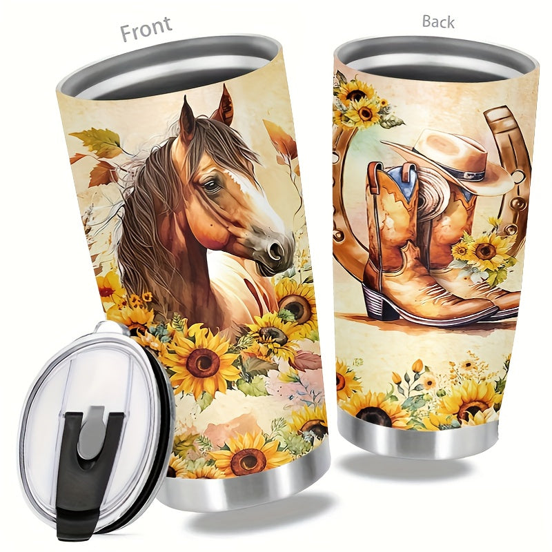 304 Stainless Steel Travel Tumbler, Double-Walled Vacuum Insulated Cup with 3D Horse Print, Leak-Proof Lid, Keeps Beverages Hot or Cold, Ideal for Coffee, Tea, Juice