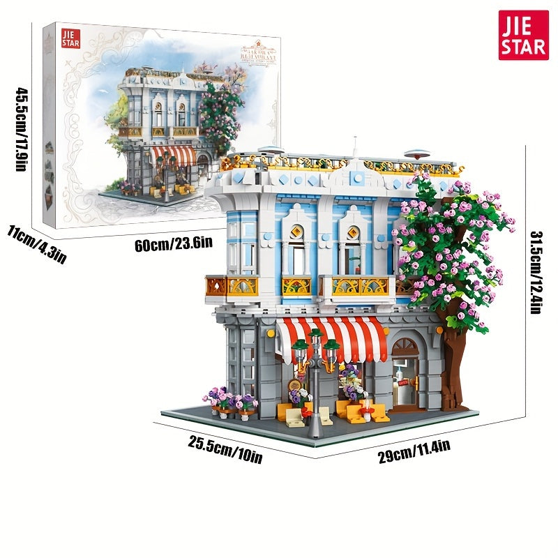 JIE-STAR 3725pcs Sakura Restaurant Street Scene Building Blocks Set - Creative Home Decor, Romantic Architectural Model Kit for Display