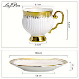 Middle East Style Ceramic Coffee Mug and Saucer Sets for Afternoon Coffee Time in Golden Design Set of 6, 3.38oz