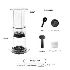 Transparent Outdoor Portable Hand Pressure Pot Coffee Machine
