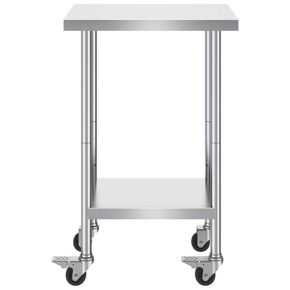 VEVOR Stainless Steel Work Table 24 X 18 X 38 Inch, With 4 Wheels, 3 Adjustable Height Levels, Heavy Duty Food Prep Worktable For Commercial Kitchen Restaurant, Silver