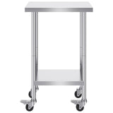 VEVOR Stainless Steel Work Table 24 X 18 X 38 Inch, With 4 Wheels, 3 Adjustable Height Levels, Heavy Duty Food Prep Worktable For Commercial Kitchen Restaurant, Silver