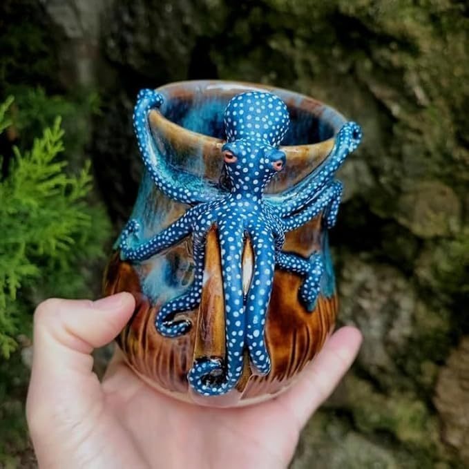 Home Dark Blue Octopus Resin Mark Coffee Cup