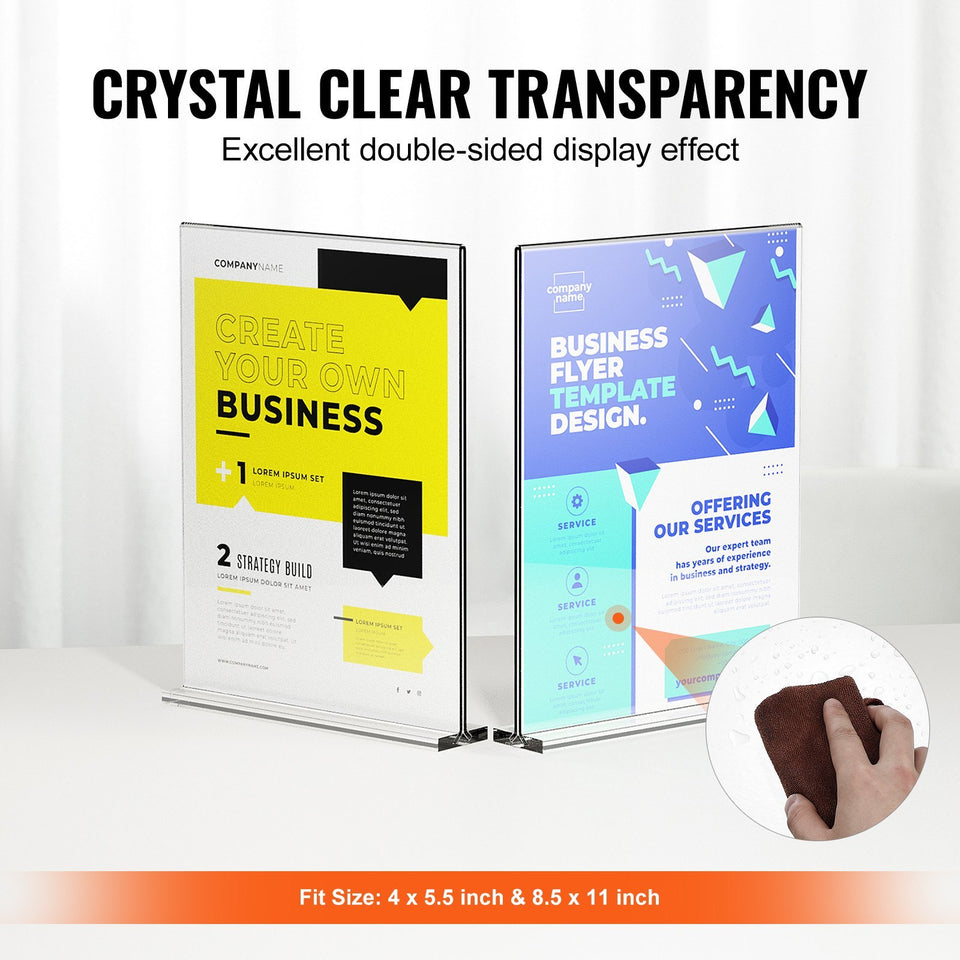VEVOR Acrylic Sign Holder, 6 Pack 8.5 X 11-inch Brochure Display Holders, T-Shape Double Sided Display Sign Stand, Clear Acrylic Table Menu Photo Paper Holder For Restaurant Office Wedding Bar
