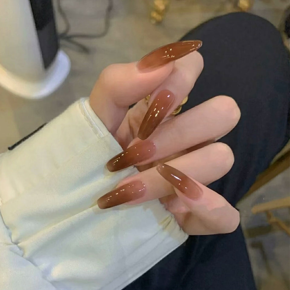 Ice Transparent Coffee Long Ballet Wear Finished Nail Beauty Patch