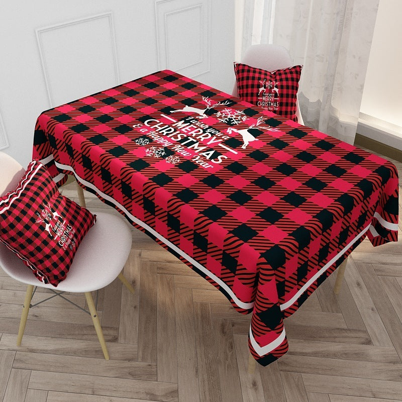 Nordic Red Christmas  Waterproof Cotton And Linen Coffee Table Tablecloth