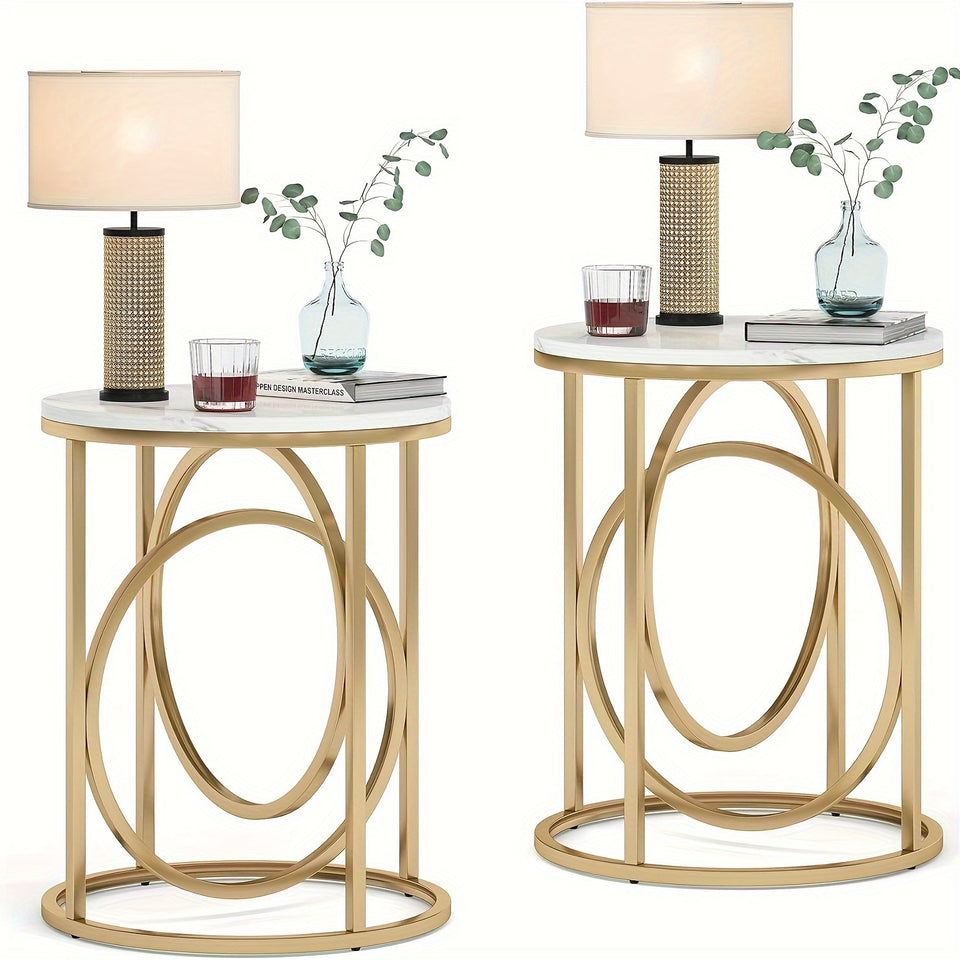 Modern Round End Table, 20" Side Table Coffee Table Cocktail Table With Unique O-Shaped Base, Midcentury Accent Table Nightstand For Living Room Bedroom