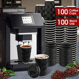16 Oz Paper Cups with Lids,Disposable Insulated to Go Cup,Ripple Double Wall,Black 100 Count