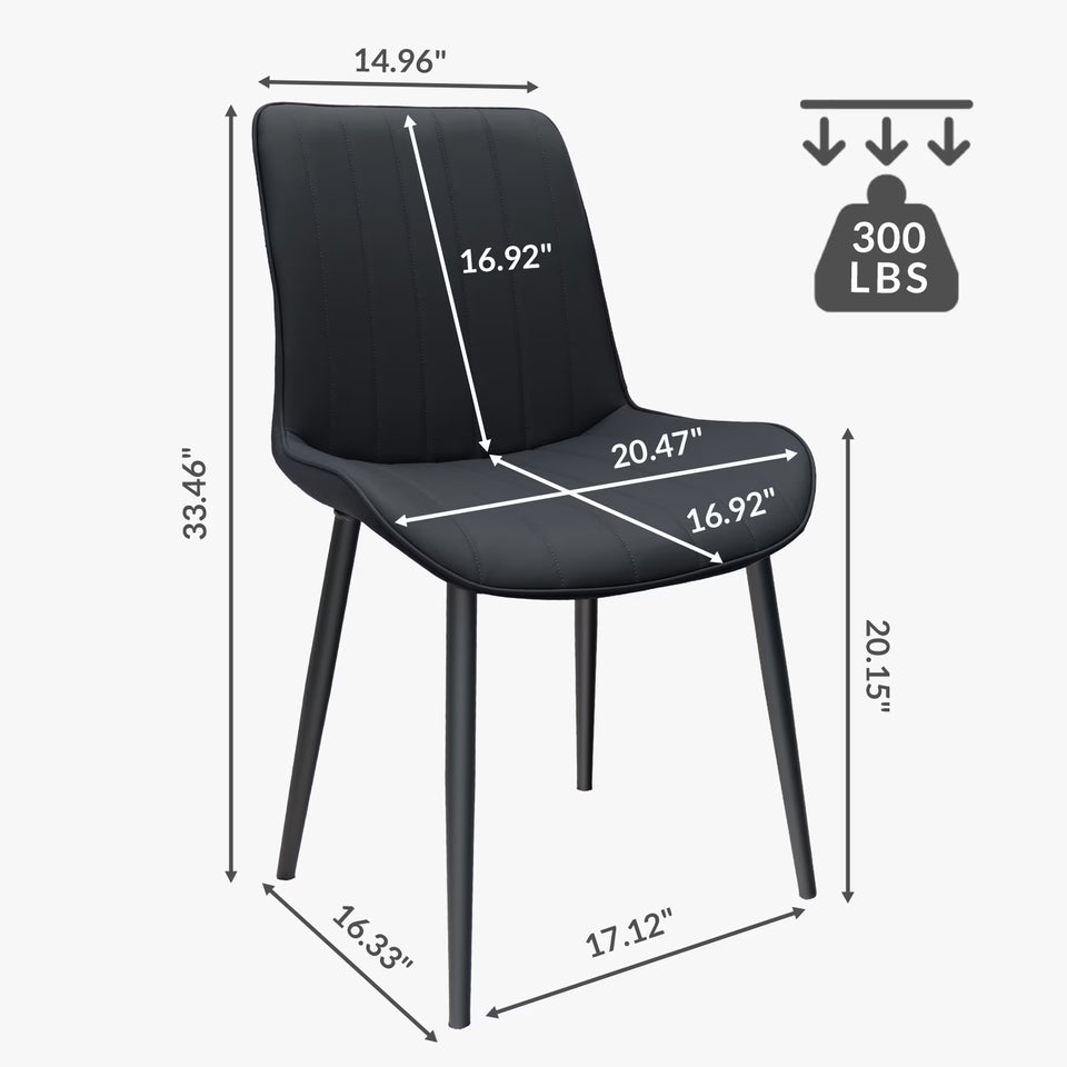 Black PU Leather Dining Chair With Metal Legs, Wave Pattern Upholstered Armless Chair Set Of 4 For Kitchen, Restaurant, Living, Meeting Room