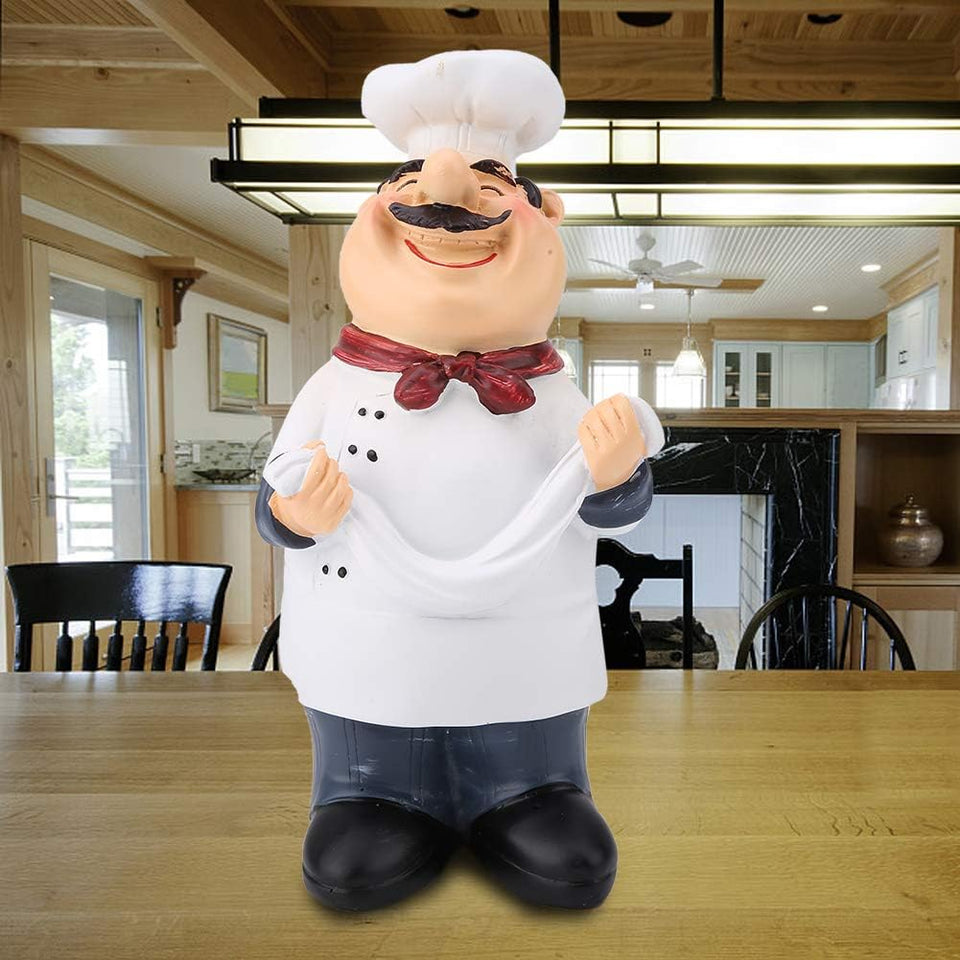 Resin Chef Figurines, Fat Chef Ornament Statue Italian Chef Kitchen Decor for Counter Restaurant Coffee Shop(Holding Noodle)
