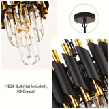 1pc Modern 2-Tier Round Crystal Chandelier, Industrial Style, E26 Bulb Not Included, for Dining Room, Kitchen Island, Bedroom, Laundry, Foyer, Entryway, with Installation Hardware, Semi-Flush Mount, Removable Claw, Ceiling Cl