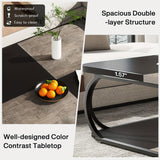 39 Inch Large Wood Coffee Table With Open Storage Shelf, 2 Tier Square Low Farmhouse Tea Table For Living Room And Home Office With Metal Frame