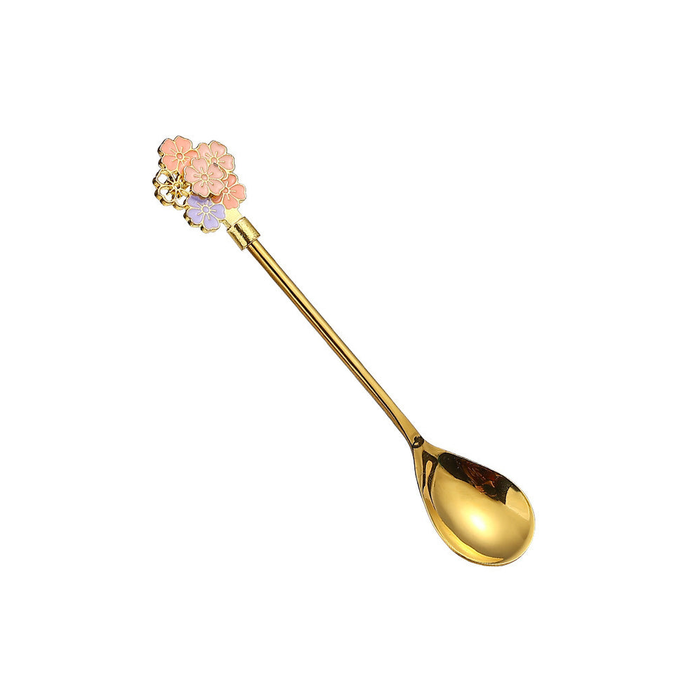 Creative 304 Cherry Blossom Dessert Coffee Cocktail Stirring Ice Spoon Hand Gift