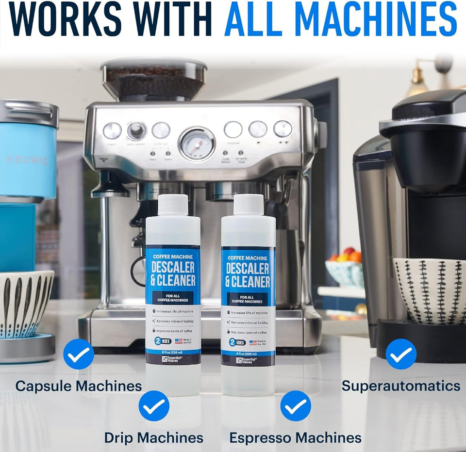 Universal Descaling Solution for Keurig Breville Nespresso & Delonghi (4 Uses) | Coffee Machine Descaler Cleaner | Liquid to Descale Automatic Coffee Makers & Espresso Machines