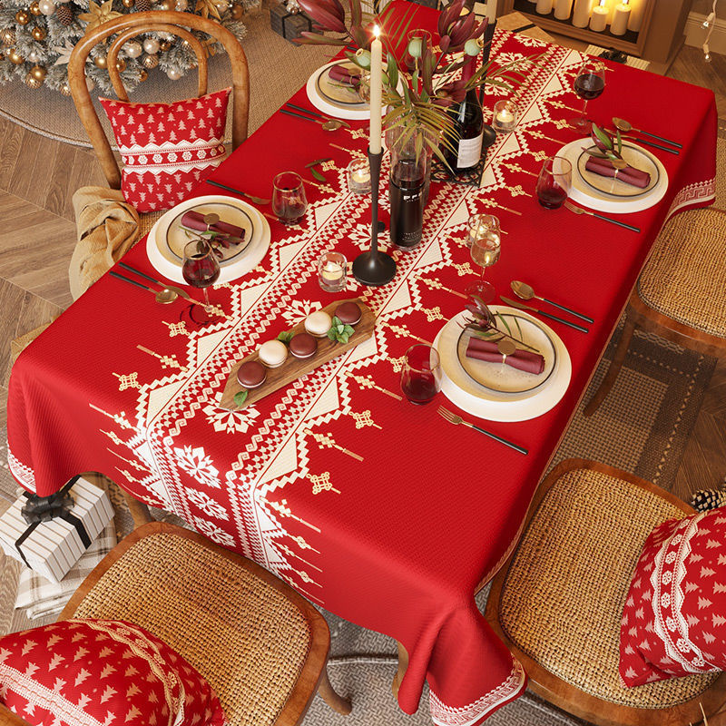 Christmas Red Tablecloth Festive Coffee Table Rectangular