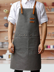 Cowhide Strap Denim Apron Coffee Shop Barber