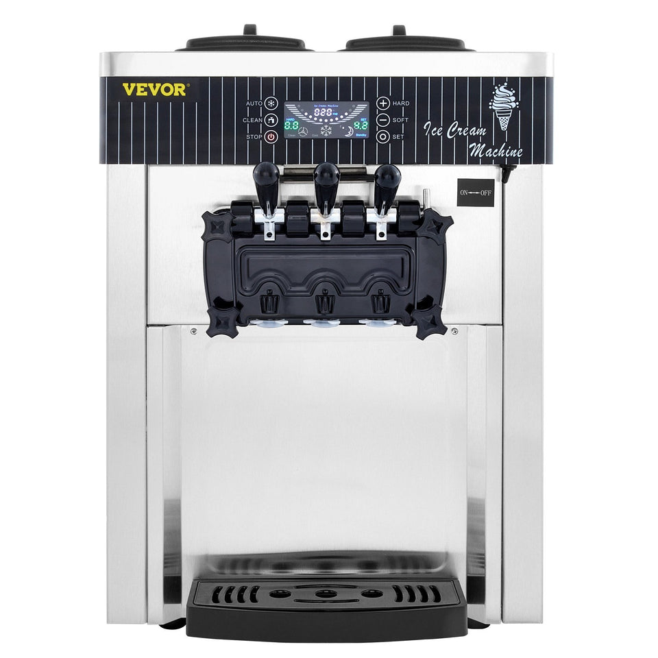 VEVOR Commercial Ice Cream Machine 5.3 To 7.4Gal Per Hour Soft Serve With LED Display Auto Clean 3 Flavors Perfect For Restaurants Snack Bar, 2200W, Sliver