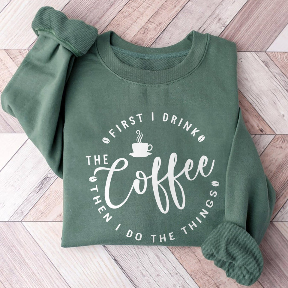 Women's Casual Crew Neck Sweatshirt with Coffee Graphic - Long Sleeve, Polyester Blend, Machine Washable - Perfect for Spring & Fall
