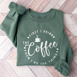 Women's Casual Crew Neck Sweatshirt with Coffee Graphic - Long Sleeve, Polyester Blend, Machine Washable - Perfect for Spring & Fall