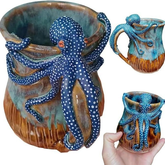 Home Dark Blue Octopus Resin Mark Coffee Cup