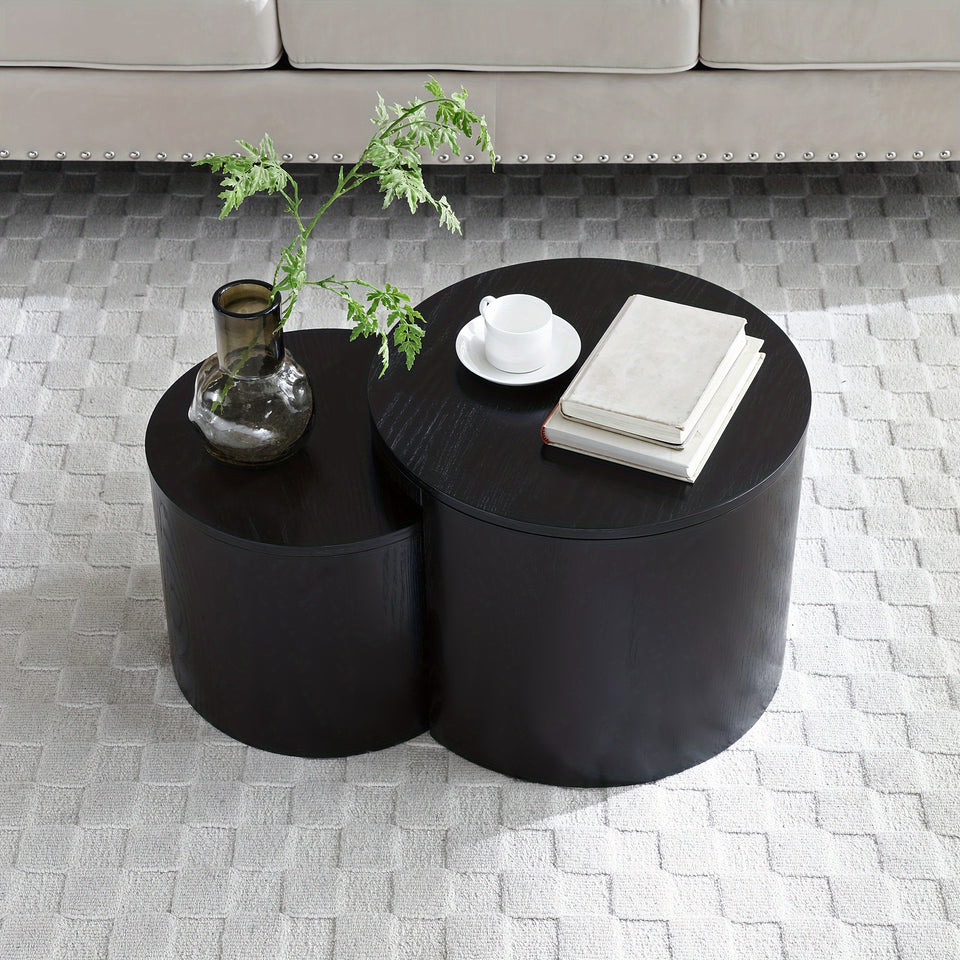 Modern Nesting Coffee Table Set, Round & Hexagonal Wooden Design, Perfect For Small Living Spaces, Two Circular Side Tables Or Stylish Hexagonal Side Tables