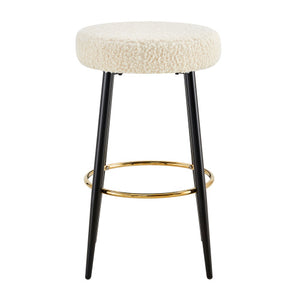 Counter Height Bar Stools Set Of 2, PU Kitchen Stools Upholstered Dining Chair Stools 24 Inches Height With Golden Footrest For Kitchen Island Coffee Shop Bar Home Balcony Berber Fleece