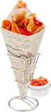 Cone Tek 15 Inch French Fry Cones 100 Recyclable Food Cones - Built-In Sauce Cup Grease-Resistant Lining White Paper Snack Cones for Appetizers and Charcuterie