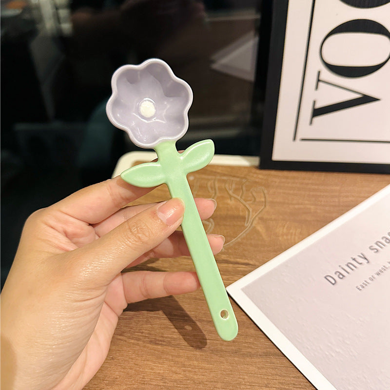 Girls Good-looking Tulip Ceramic SUNFLOWER Spoon Household Flower Coffee Dessert Ice-cream Spoon