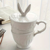Charming Alice Rabbit Ears Ceramic Mug - 11.83oz, Insulated Coffee & Milk Cup with Lid and Handle, Microwave Safe, Perfect for Afternoon Tea, Home Kitchen Accessory