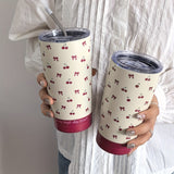 Charming Cherry Bowls Travel Mug: 600ml/20.29OZ, Double-Walled Stainless Steel, Hand Wash Only, Perfect for Coffee, Tea, or Cold Drinks - Great for Travel, Gym, or Outdoor Activities