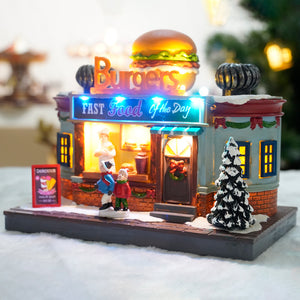 Cartoon Hamburger Shop Luminous Snow House Decoration Landscape Villa House Crafts